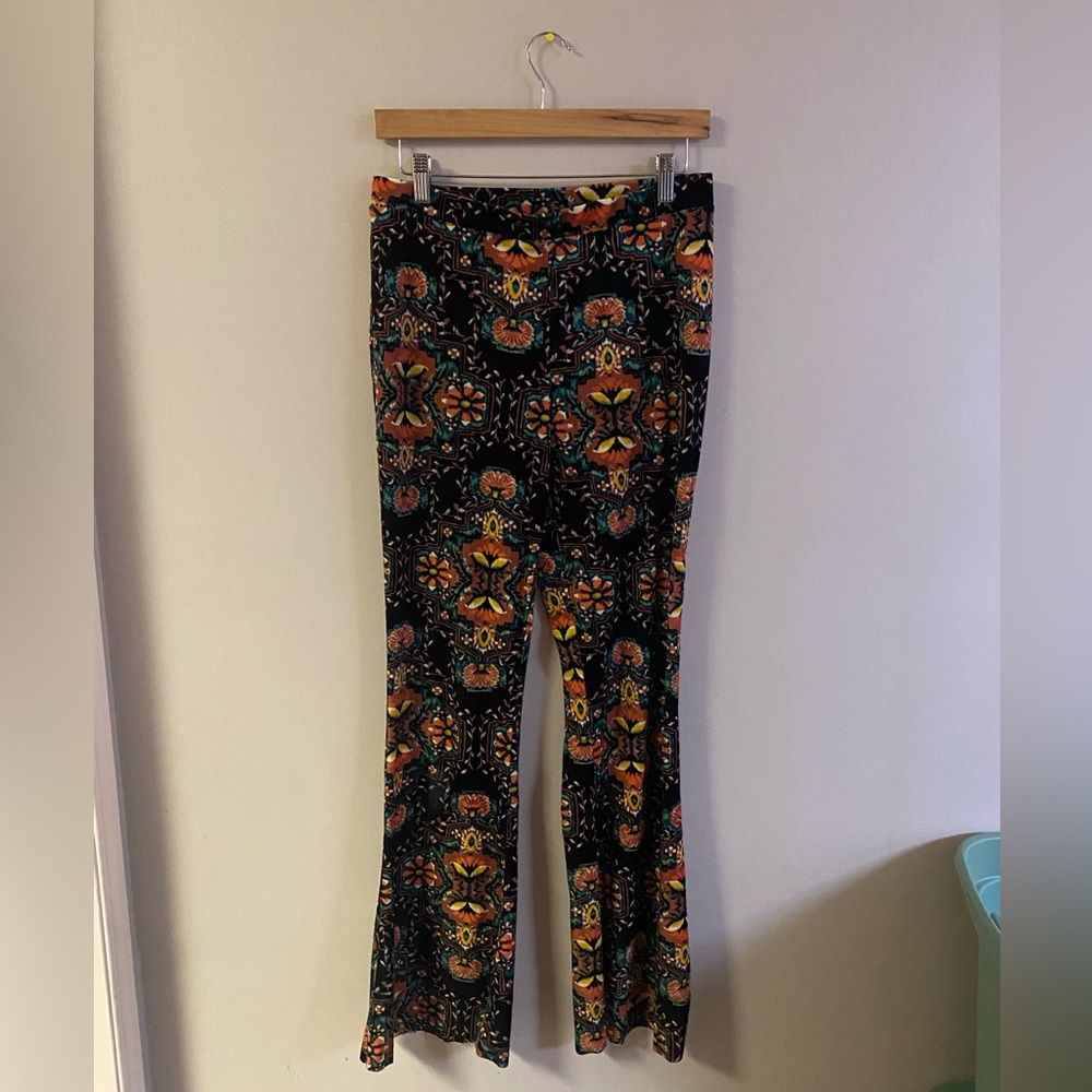 Free People Black Floral-Print Bootcut Pants